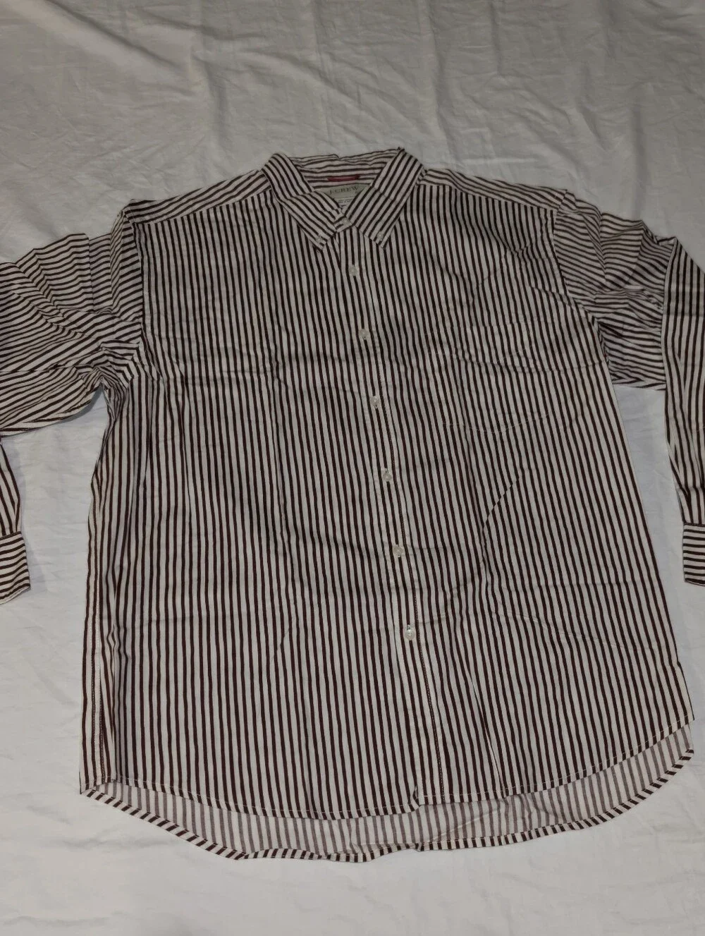 J.Crew Men’s Burgundy and White Stripe Button-Down Shirt